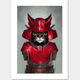 Samurai Cat in Red Posters and Art